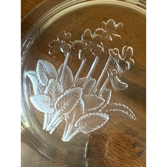 Hoya Japan Crystal Plate With Floral Etching Transparent Glass Decorative Dish - Picture 7 of 13